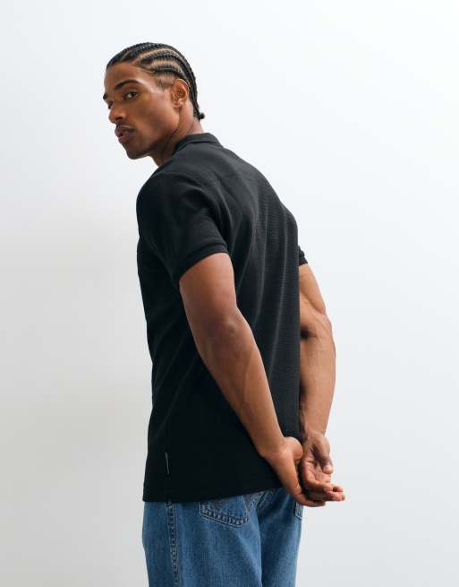 French Connection ottoman quarter zip polo shirt in black, 5 of 5
