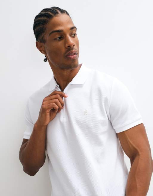 French Connection ottoman quarter zip poloskjorte i hvid, 3 af 5