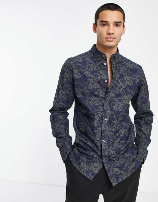 French Connection - Overhemd met bloemen in kaki