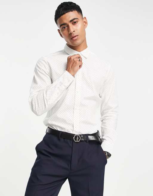 French Connection - Overhemd met lange mouwen en print in wit en marineblauw