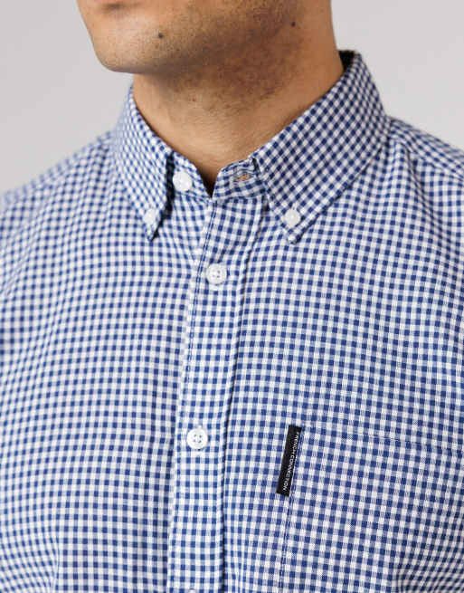 French Connection - Overhemd van katoen met korte mouwen, gingham ruit en borstzak in blauw, 2 van 4