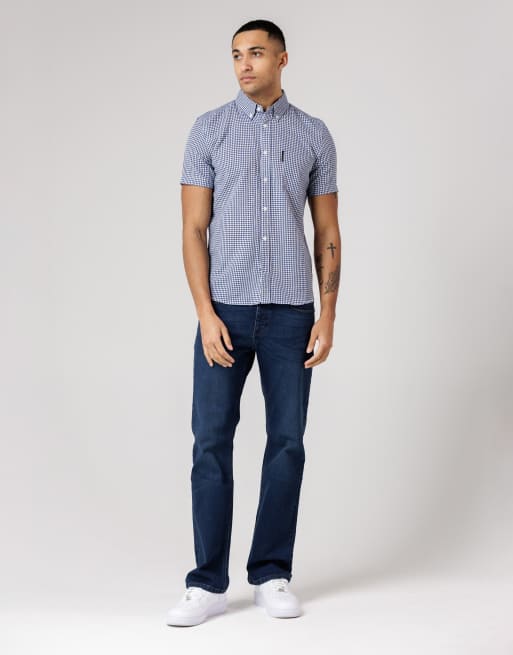 French Connection - Overhemd van katoen met korte mouwen, gingham ruit en borstzak in blauw, 3 van 4
