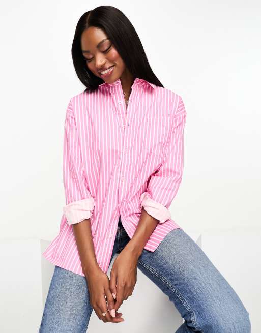French Connection - Oversized gestreept overhemd in pastelroze