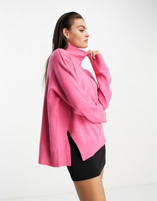 French Connection oversized roll neck jumper in pink - ASOS Price Checker