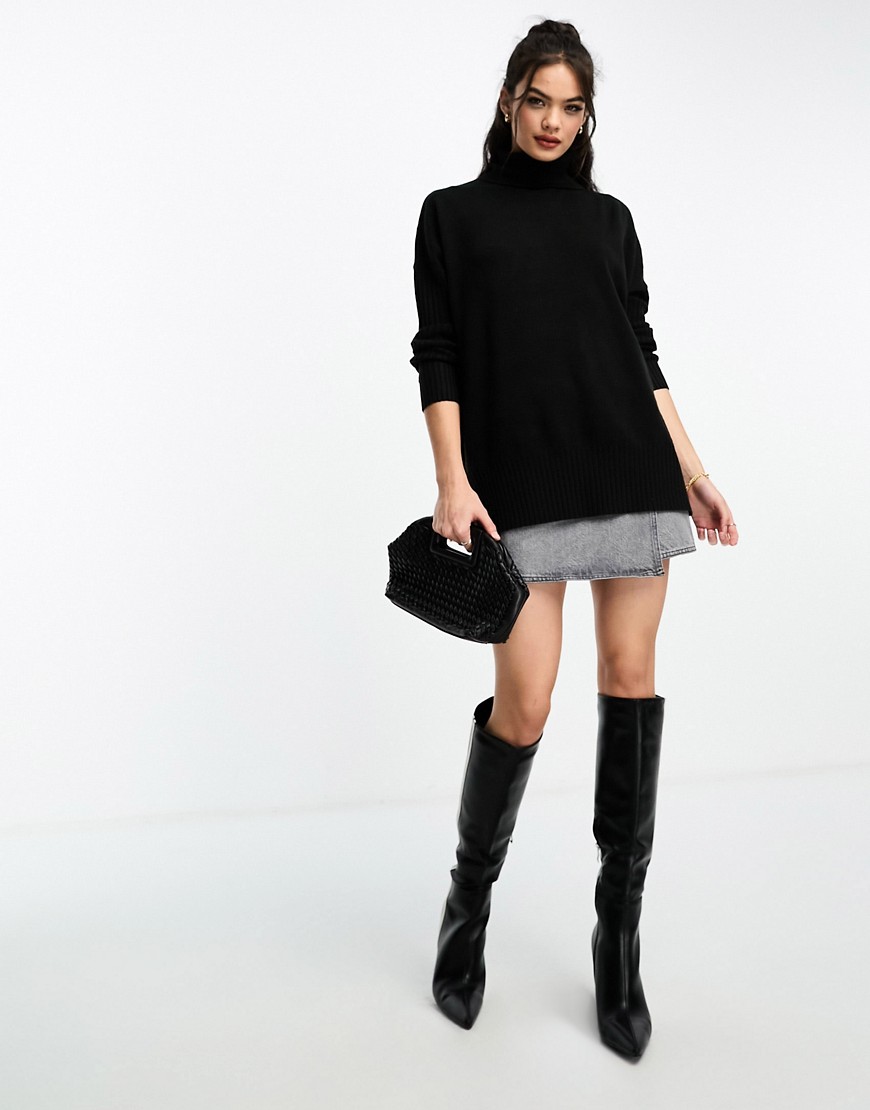 French Connection oversized roll neck jumper with ribbed arm detail in black