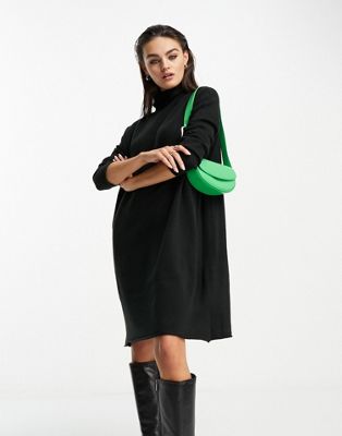 French Connection oversized roll neck mini dress in black