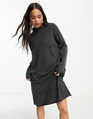 French Connection oversized roll neck mini dress in grey