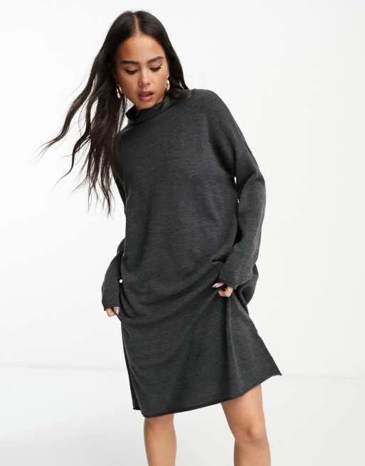 French Connection oversized roll neck mini dress in grey | ASOS