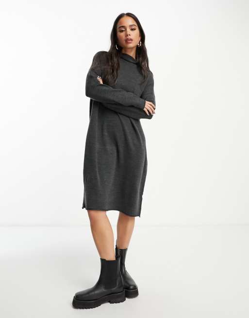 French Connection oversized roll neck mini dress in grey | ASOS