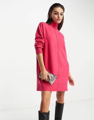 French Connection oversized roll neck mini dress in pink