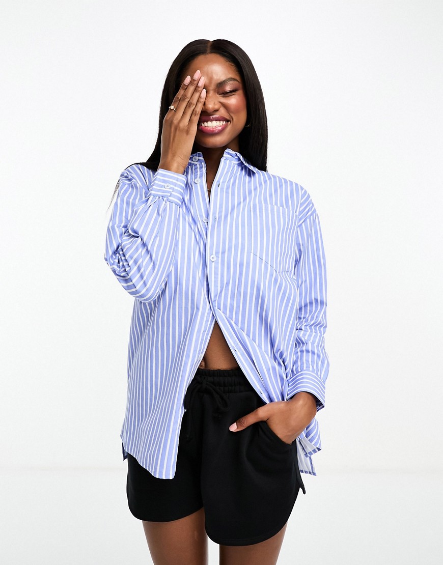 French Connection Oversized Stripe Shirt In Cornflower Blue