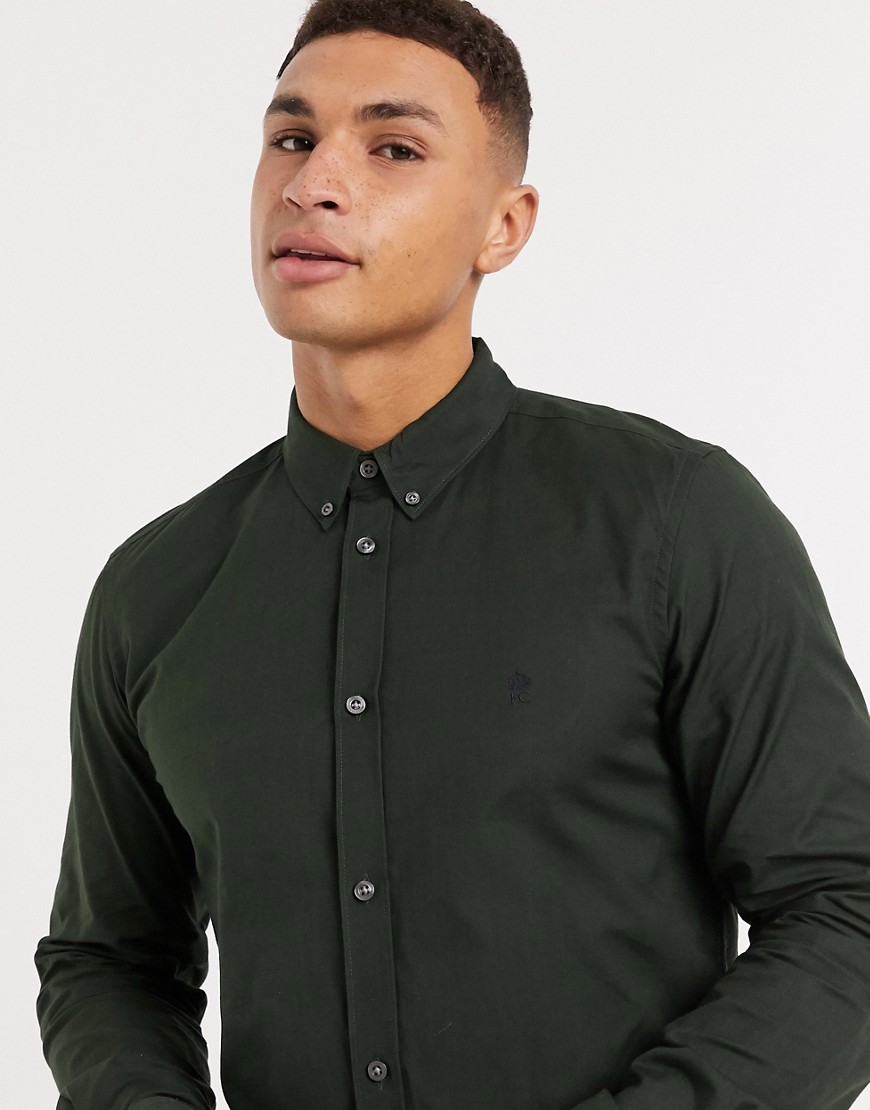 French Connection oxford button down logo shirt in dark green