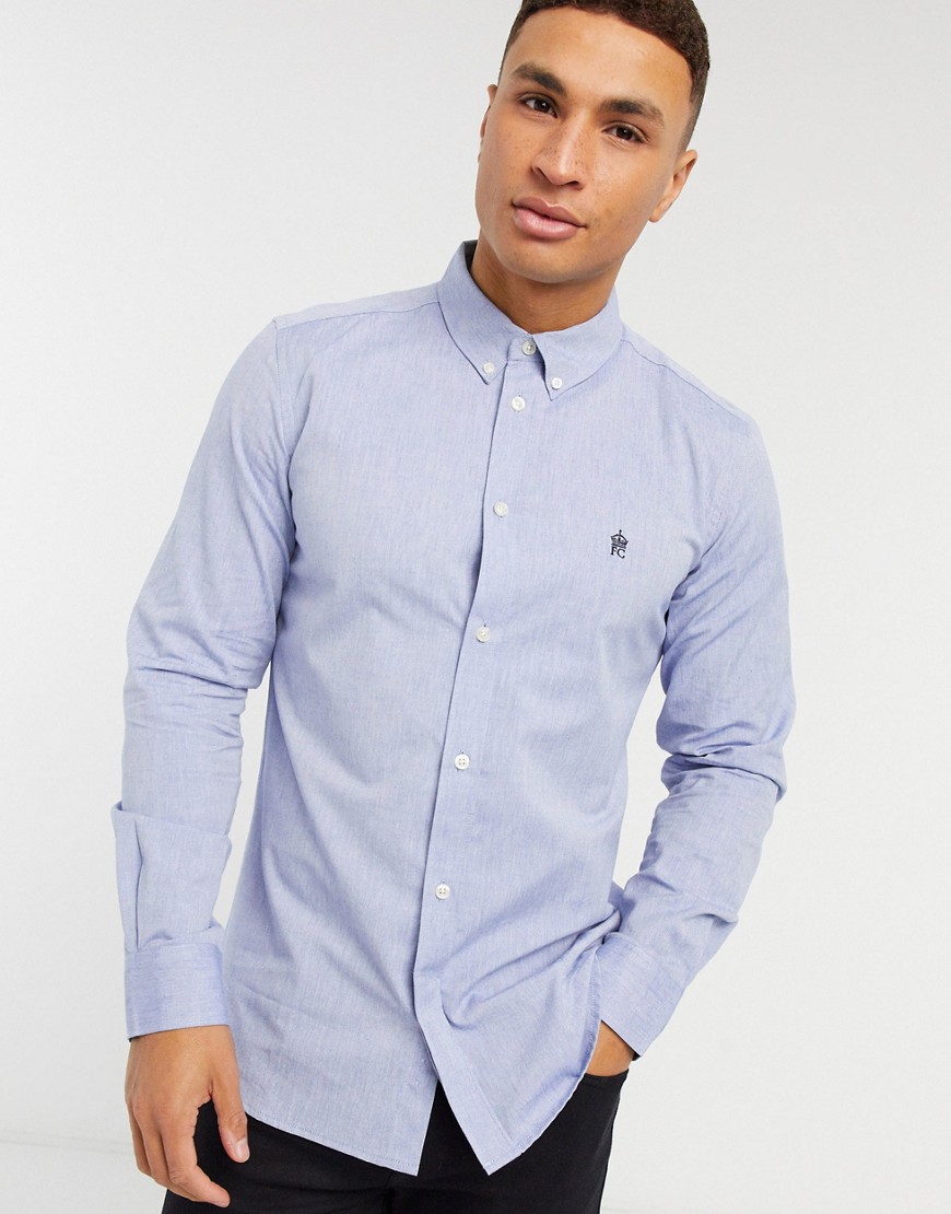 French Connection oxford button down logo shirt in mid blue-Blues