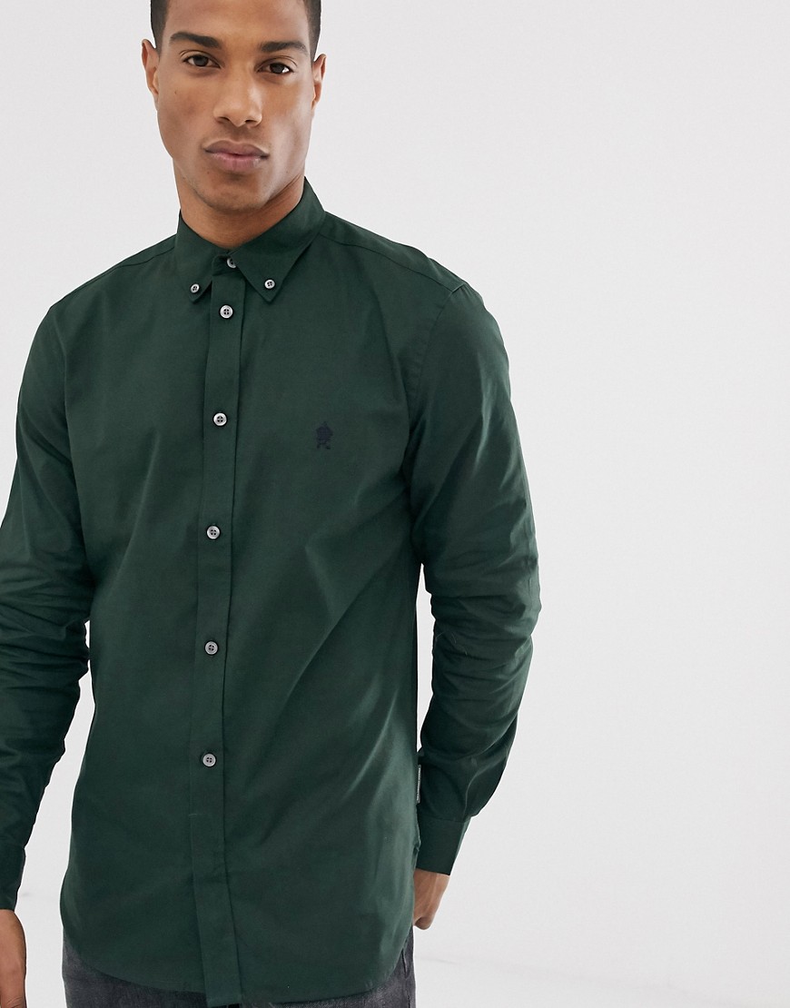 French Connection oxford button down logo shirt-Green