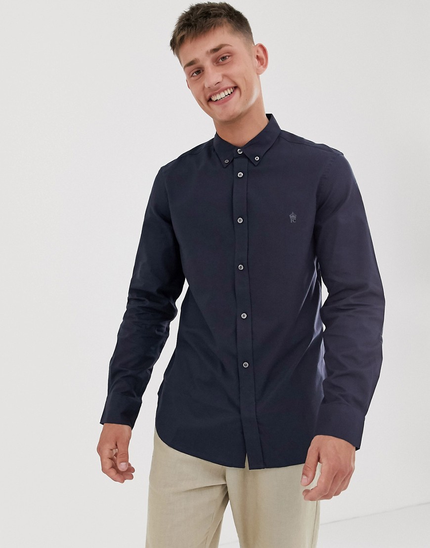 French Connection – Oxfordskjorta med knäppning och logga-Marinblå