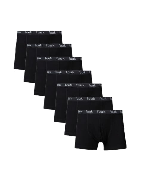 French Connection pack of 7 fcuk cotton stretch boxers in black - view 1