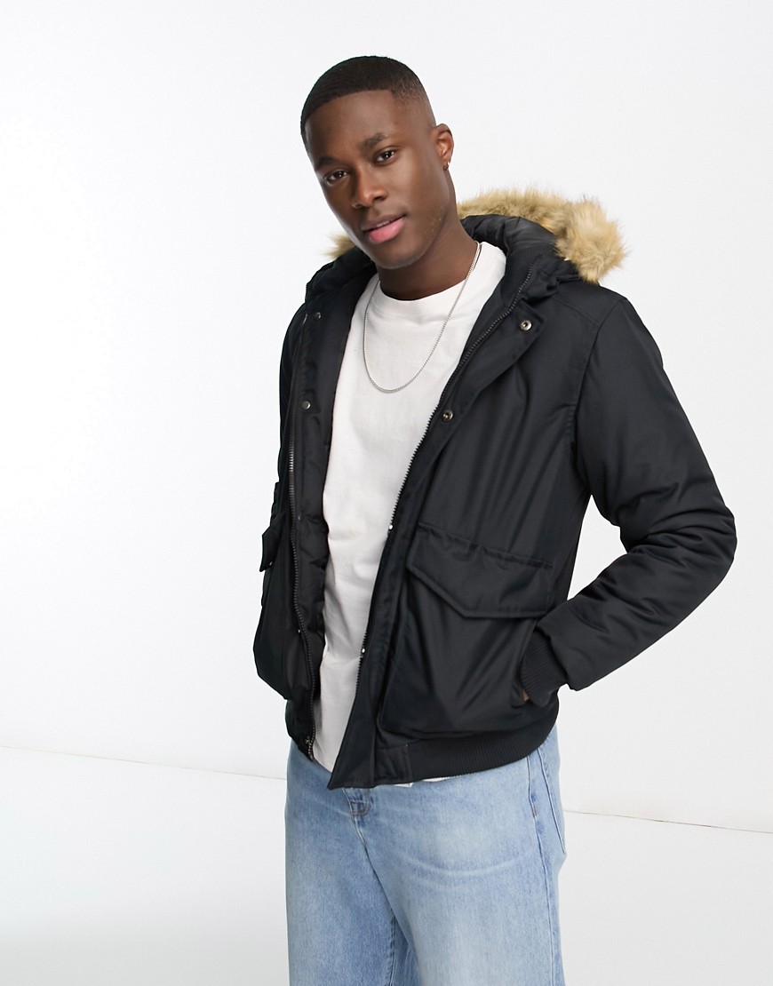 French Connection padded bomber jacket in black