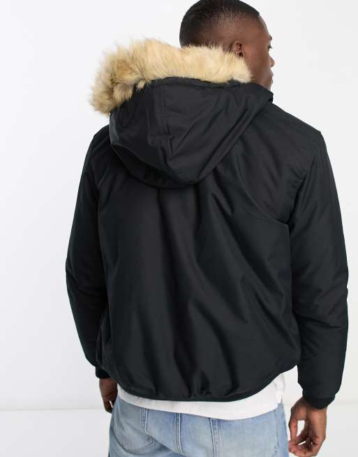 Black faux fur padded best sale bomber jacket