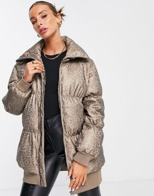 French Connection padded coat in gold leopard print - ASOS Price Checker