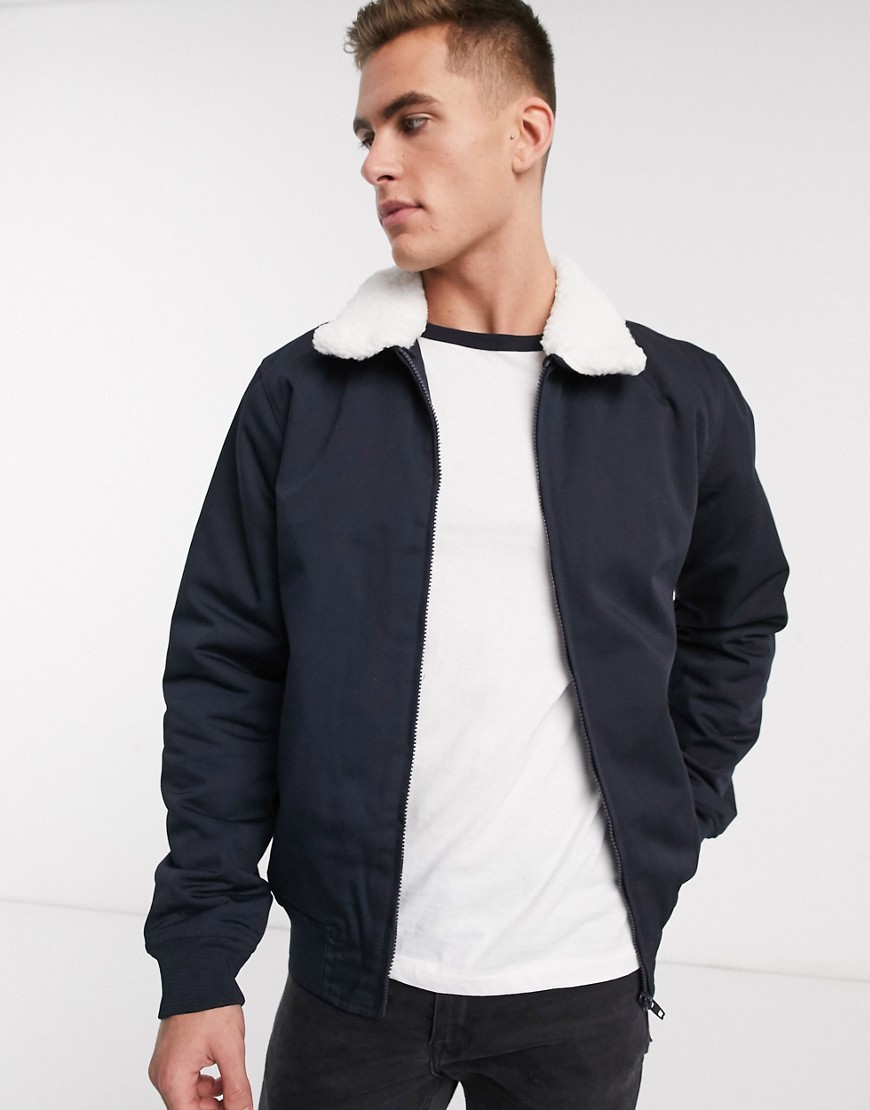French Connection padded harrington jacket with borg collar-Navy