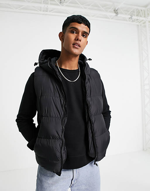 French Connection padded hooded gilet in black | ASOS