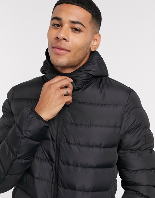 French Connection padded hooded jacket in black