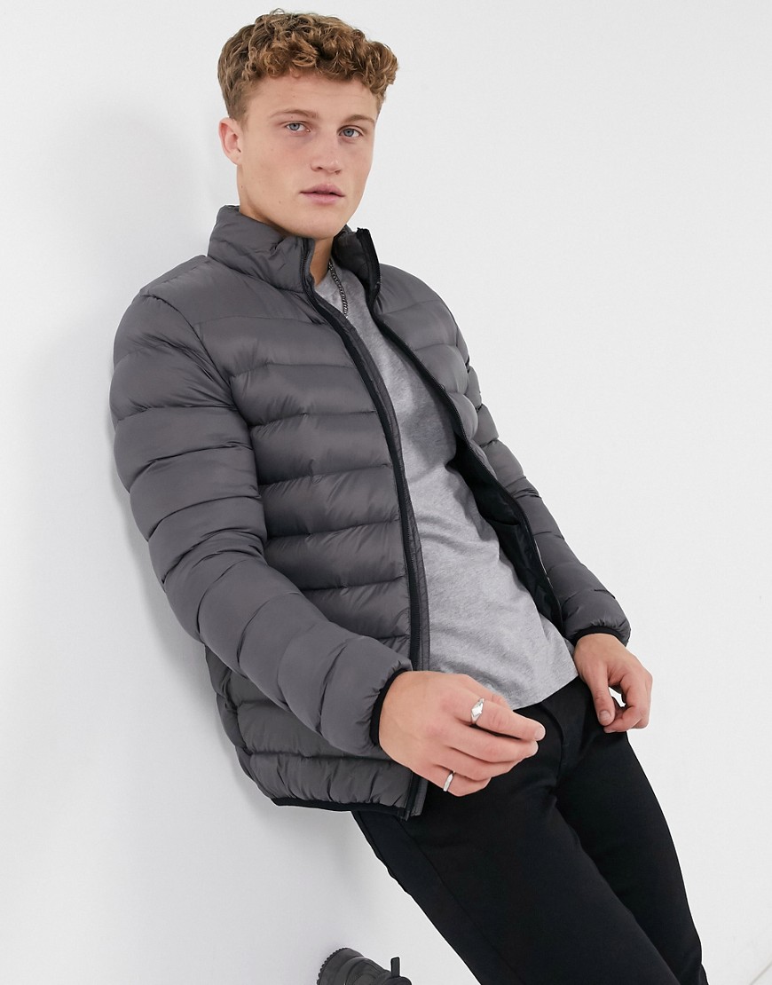 French Connection padded jacket in dark gray-Grey