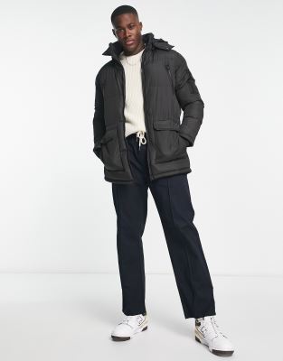 French Connection Padded Parka Jacket With Detachable Hood In