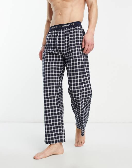 French Connection pajama bottoms in blue and white check ASOS