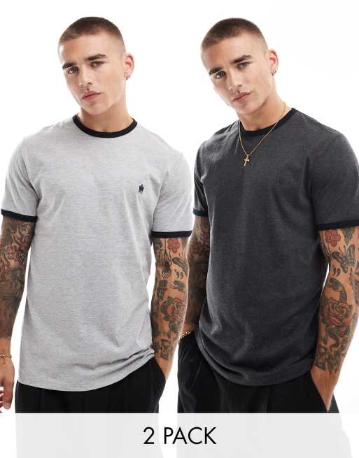 French Connection - Pakke med 2 T-shirts med kontrasterende kanter i koksgrå og lysegrå
