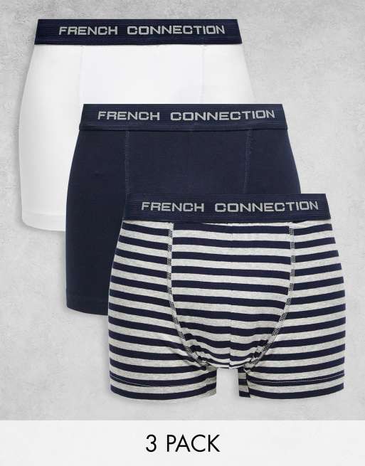 French Connection - Pakke med 3 par boksershorts i hvid blå og sorte striber