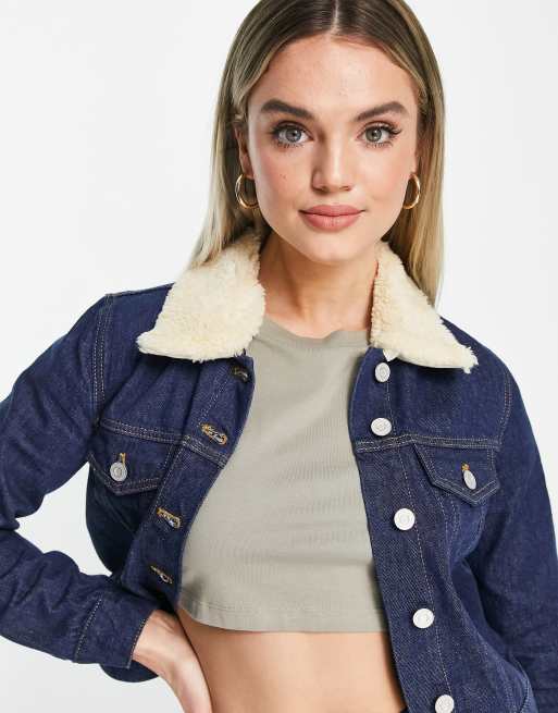 Denim jacket wool hot sale collar womens