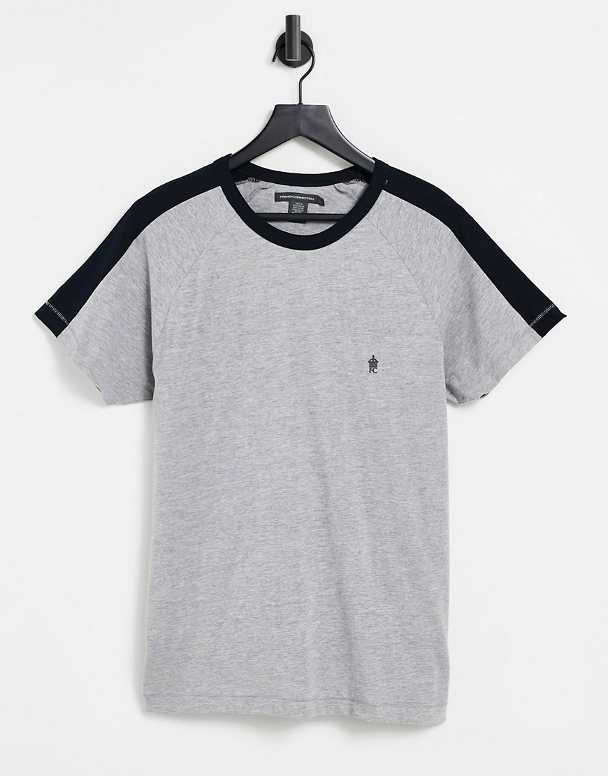 French Connection Contrast Stripe T-shirt In Light Gray-grey