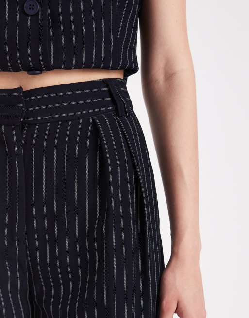 French Connection - Pantalon d'ensemble ample et ajusté à fines rayures - Bleu marine, 3 de 5