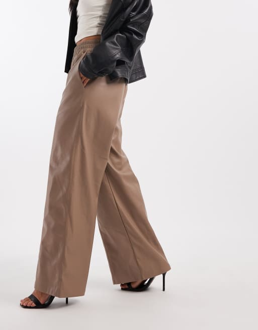 French Connection - Pantalon large en PU avec liens noués à la taille - Taupe, 2 de 5
