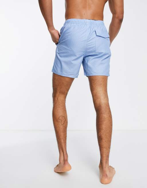 French Connection - Pantaloncini da bagno a pois piccoli color azzurro cielo e blu marina, 2 di 4