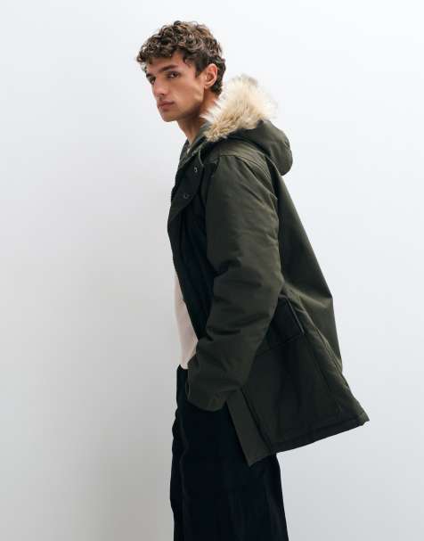 French Connection - parka acolchada con capucha de piel sintética en caqui - view 1