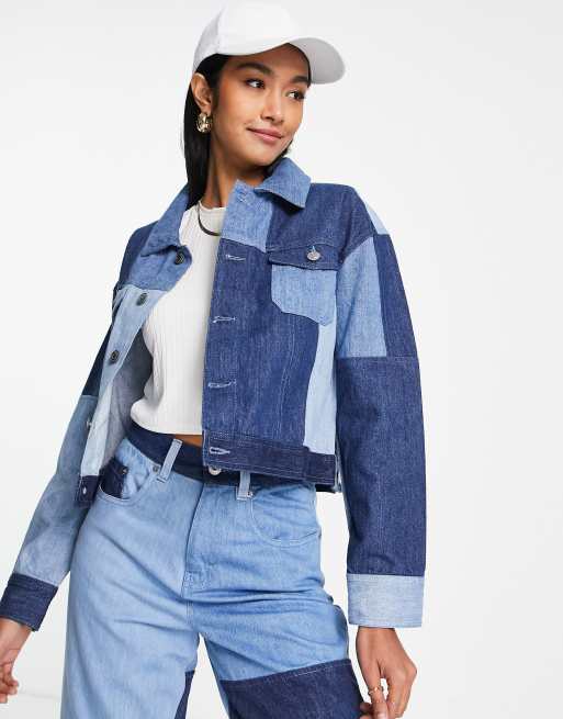 French Connection Patched Denim Cropped Jacket - Blue