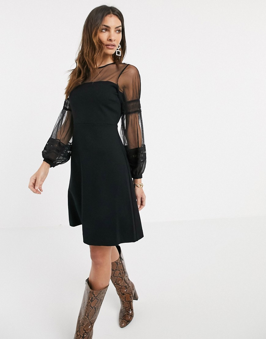 French Connection - Paulette - Jersey jurk met pofmouwen-Zwart