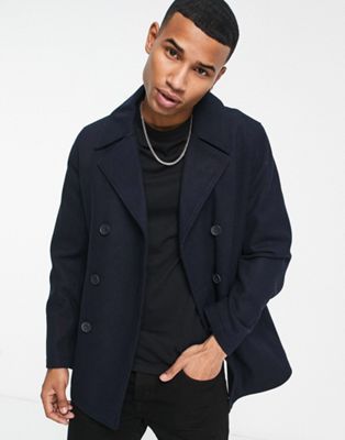 French Connection pea coat in navy - ASOS Price Checker