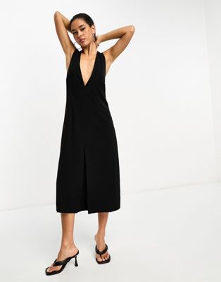 French Connection Pinafore Midi Dress In Black