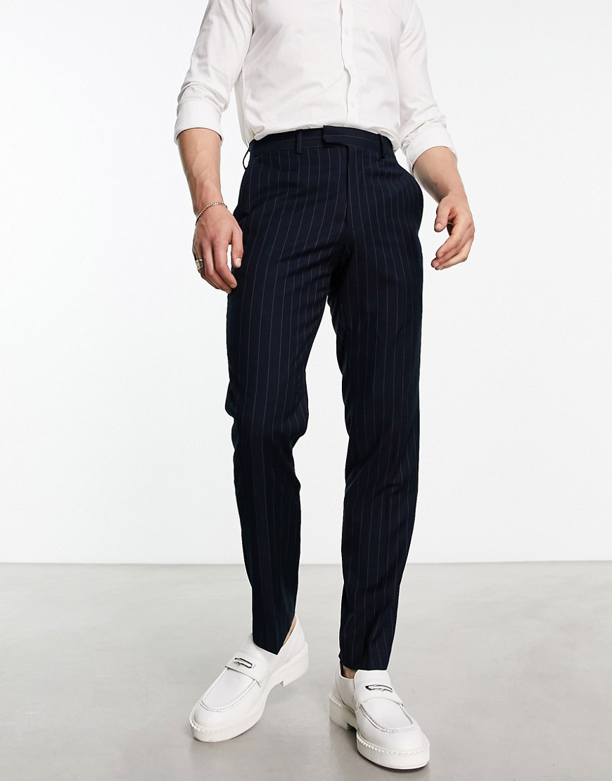 French Connection pinstripe smart trouser in navy-Blue