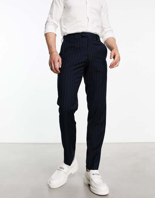 French Connection pinstripe smart trouser in navy | ASOS