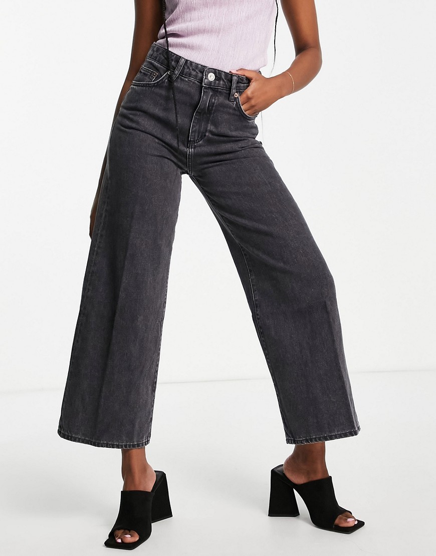 French Connection Piper wide leg jeans in washed black organic cotton