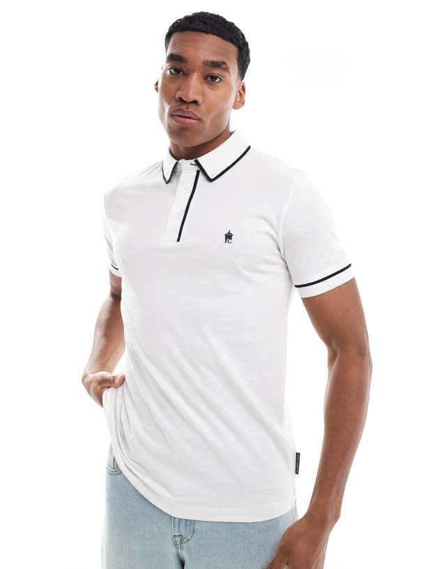 French Connection Mens - French Connection piping polo in white