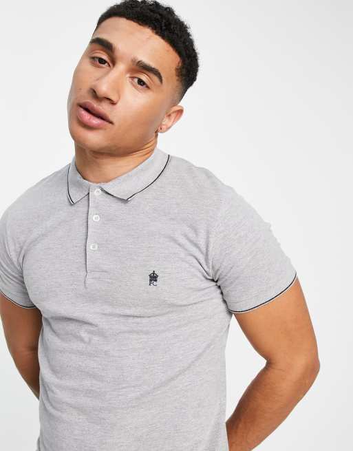 French Connection - Piqué polo met gekleurd randje in lichtgrijs