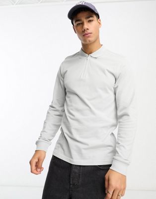 French Connection pique zip polo in light grey