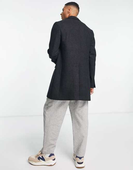 Cue plaid shop wool relaxed coat