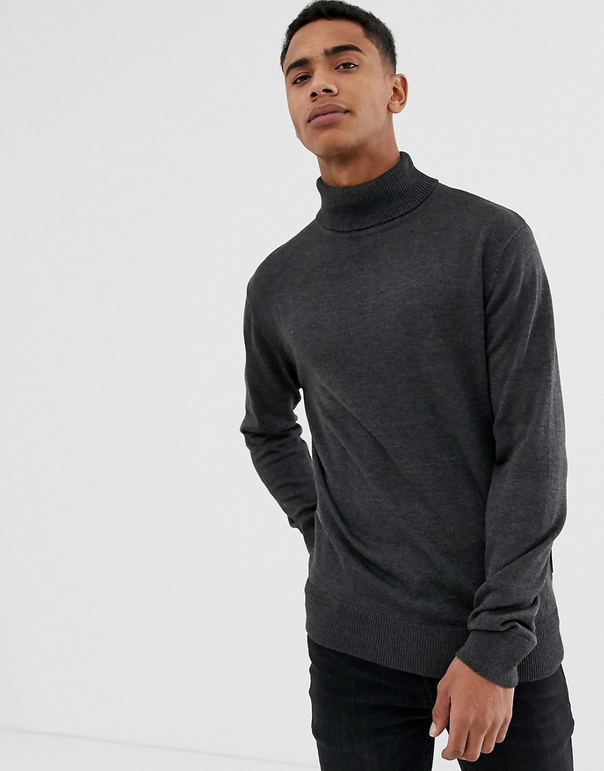 French Connection Plain 100% Cotton Roll Neck Jumper-Grey