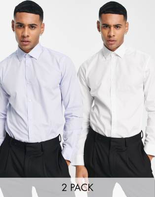 French Connection French Connection plain 2 pack poplin slim fit shirt-White